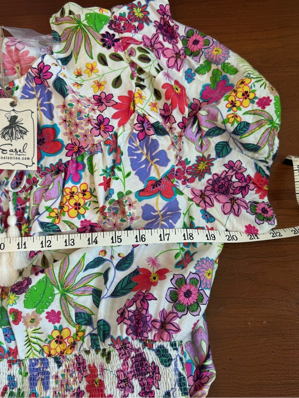 easel NWT Island Getaway Smocked Tiered Ruffle Mini Dress Floral Print | Size L - Picture 7 of 10